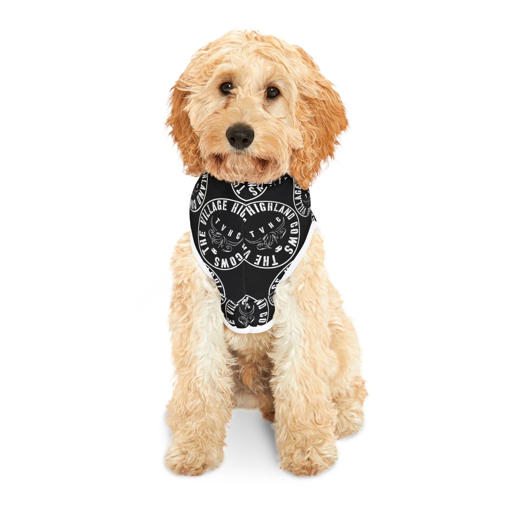 TheVillageHighlandCows Dog Hoodie (White Logo)
